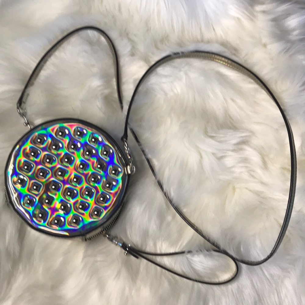 Rebecca Minkoff silver iridescent round crossbody